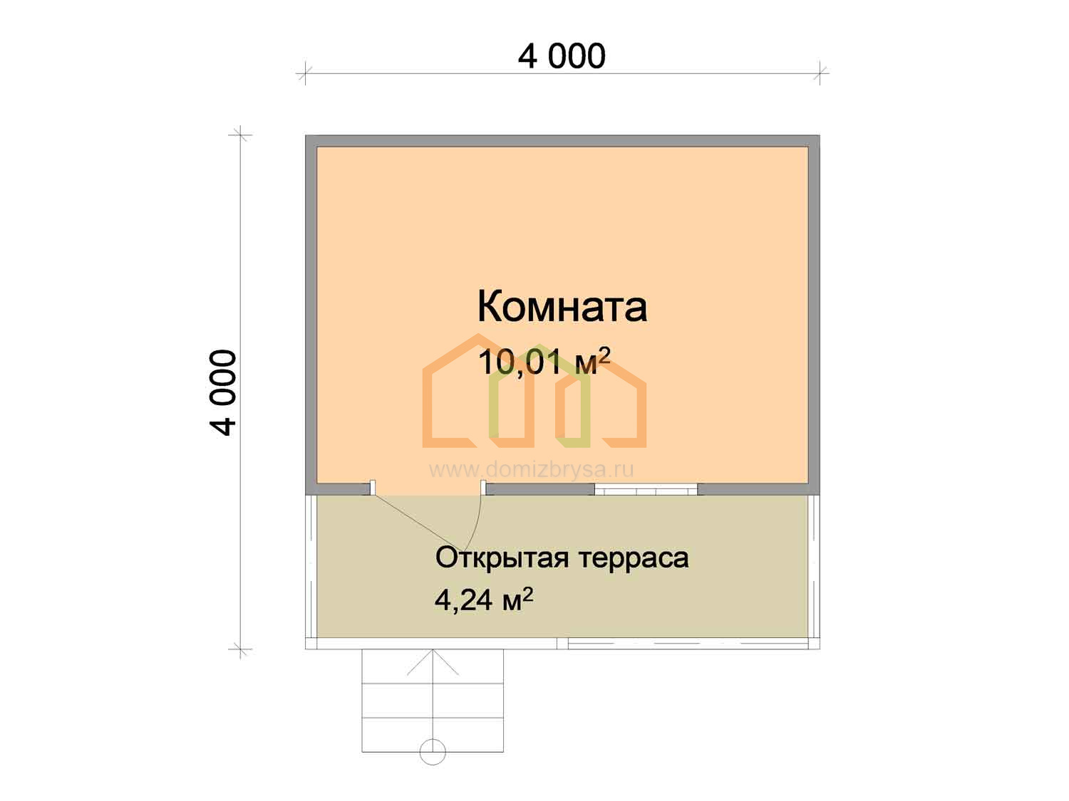 Каркасный садовый домик с террасой Липа (КТ) 4x4 Площадь: 16 м² с террасой  под ключ в Великом Новгороде