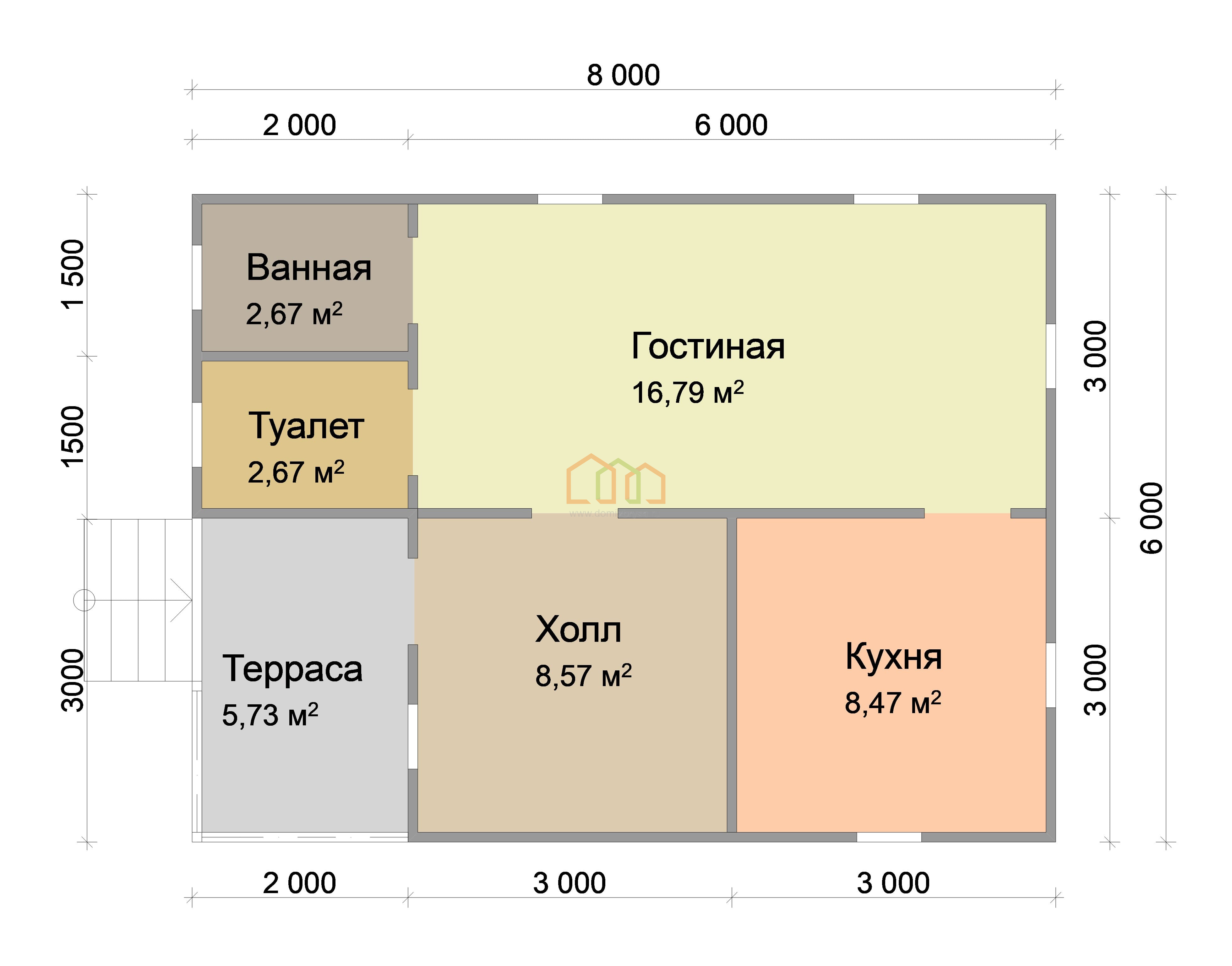 Каркасный дом без отделки 6х8 с мансардой - цена 693000 руб в Великом  Новгороде. Площадь: 75 м² с верандой